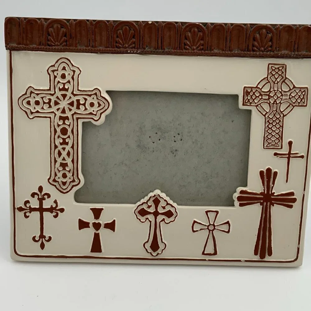 2008 The Encore Group Spiritual Harvest Glazed Cross Creme Frame 4 x 6